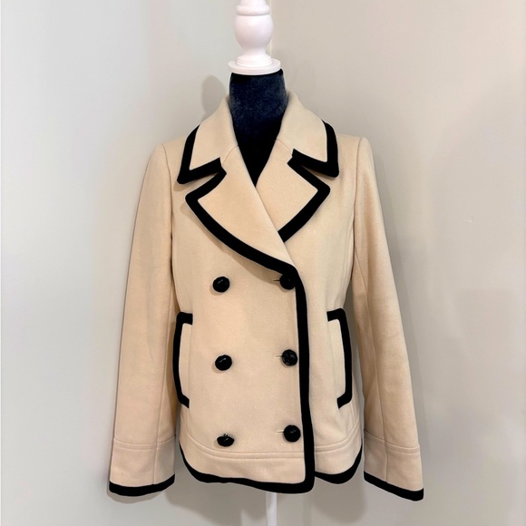 J Crew Cream & Navy Nello Gori Wool Peacoat Size 6 - Picture 2 of 10